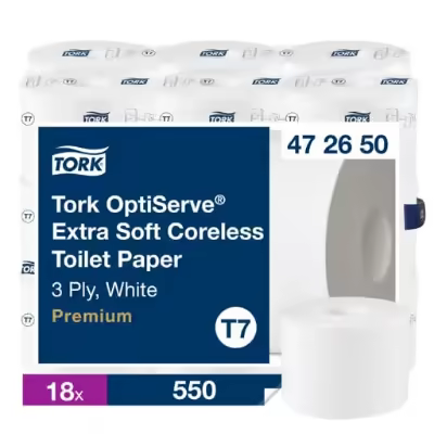 Tork OptiServe® (T7)-ის ტუალეტის ქაღალდი შიდა გულის გარეშე (63.3 მ) – პრემიუმი